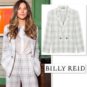 Billy Reid Double Breasted Plaid Jacket Wool Linen Blazer Womens 4 Made in Italy